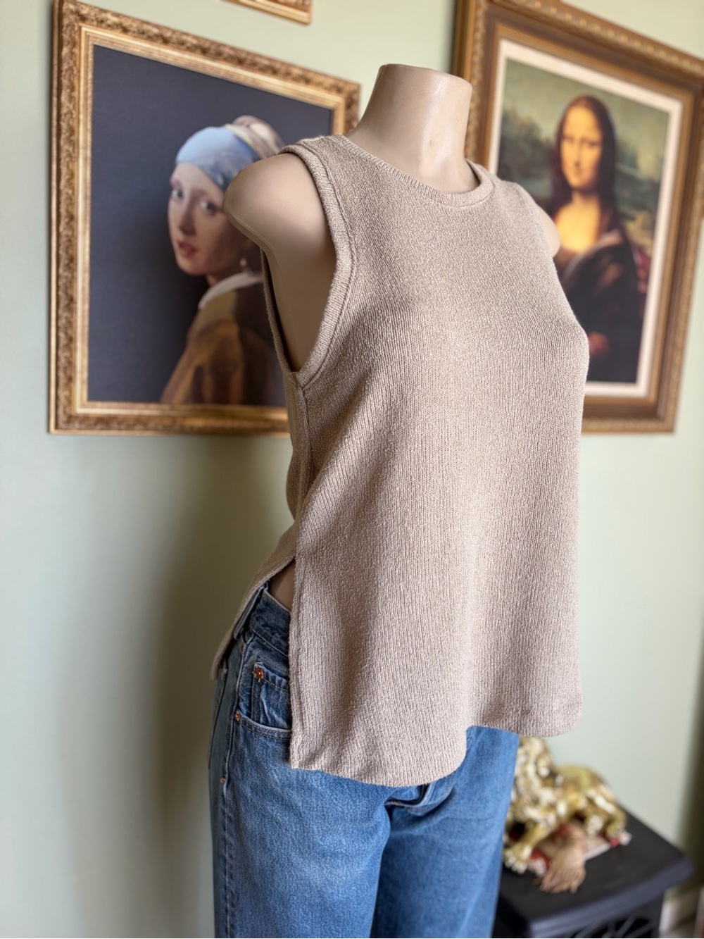 H & M Taupe Womans Knit Tank Top Size S Beachy Summer Preppy 90s Y2K